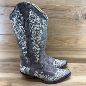 Corral Boots Crater Boots Women 6.5 Bone Embroidery Snip Toe Rodeo Ranch Cowgirl